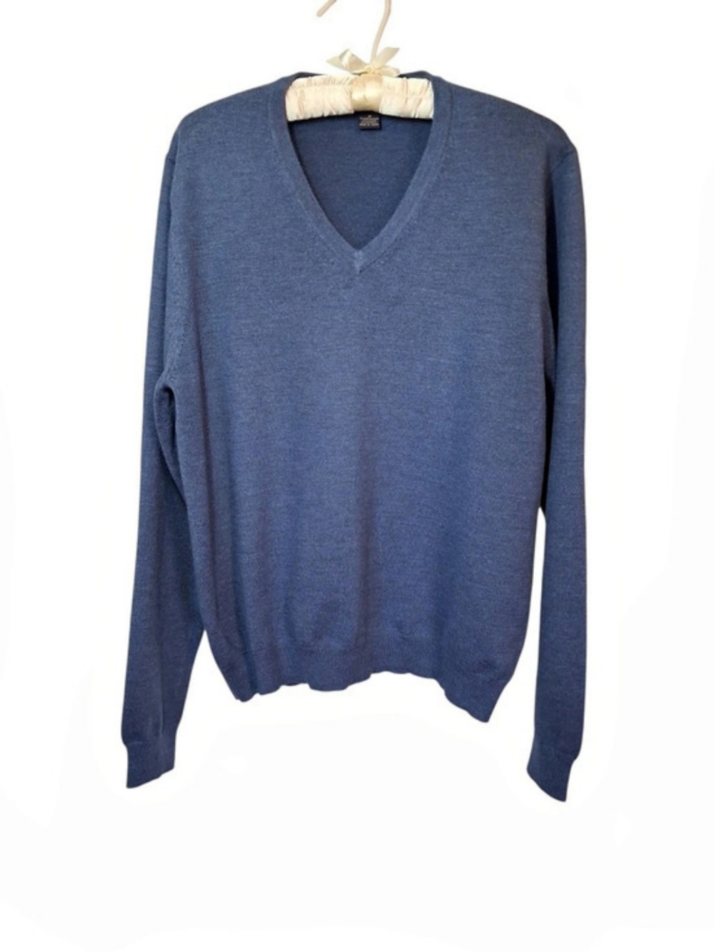 Brooks Brothers Extra Fine Italian Merino Wool V-Neck Sweater Blue Medium